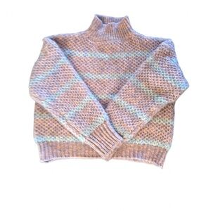 Lum’iere Oversized Knit Sweater Small Pastel Striped Mock Neck Cozy